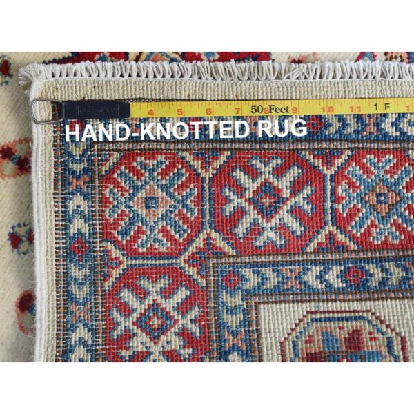 3'x4'7" Afghan Special Kazak with Colorful Pattern, Natural Wool, Hand Knotted, Ivory, Caucasian Design, Oriental Rug  - 61809 - Image 8