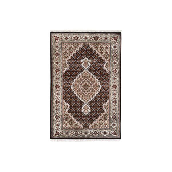 2'10"x5'4" Fish Medallion Design Tabriz Mahi Wool Hand Knotted Black Oriental Rug  - 62532