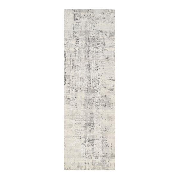 2'5"x8' Hand Knotted Hand Spun Undyed Natural Wool Modern Beige Oriental Runner Rug  - 62915