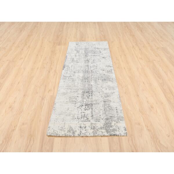 2'5"x8' Hand Knotted Hand Spun Undyed Natural Wool Modern Beige Oriental Runner Rug  - 62915 - Image 3