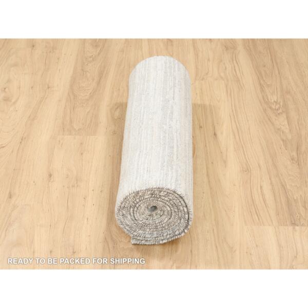 2'7"x12' Hand Spun Undyed Natural Wool Modern Hand Knotted Ivory Oriental Runner Rug  - 62919 - Image 7