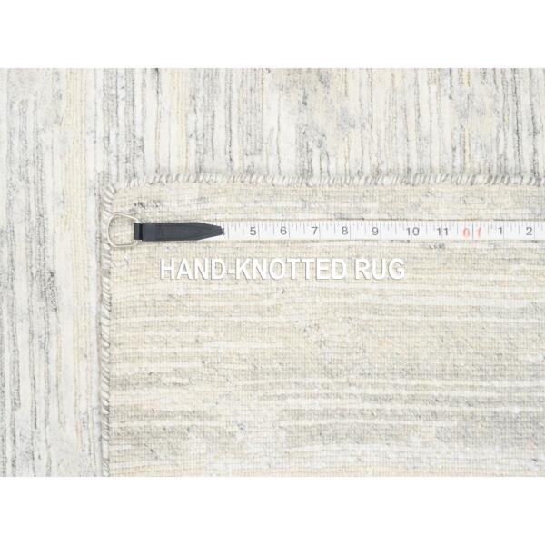 2'7"x12' Hand Spun Undyed Natural Wool Modern Hand Knotted Ivory Oriental Runner Rug  - 62919 - Image 9