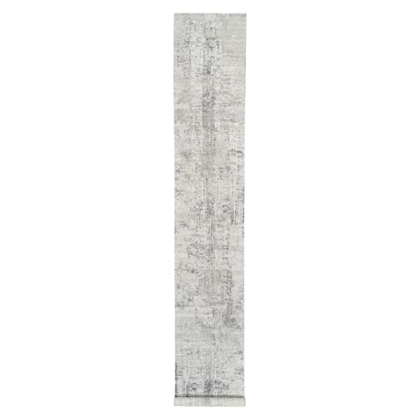 2'6"x15'8" Modern Hand Spun Undyed Natural Wool Hand Knotted Light Gray Oriental XL Runner Rug  - 62922