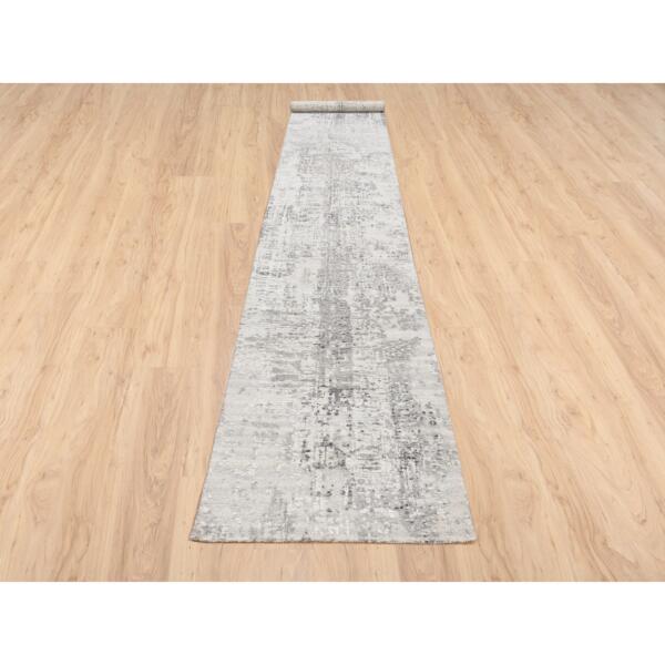 2'6"x15'8" Modern Hand Spun Undyed Natural Wool Hand Knotted Light Gray Oriental XL Runner Rug  - 62922 - Image 3