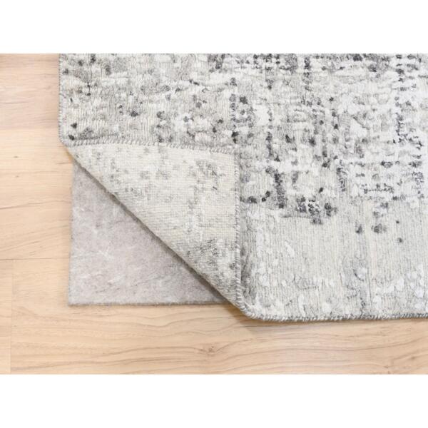 2'6"x15'8" Modern Hand Spun Undyed Natural Wool Hand Knotted Light Gray Oriental XL Runner Rug  - 62922 - Image 4