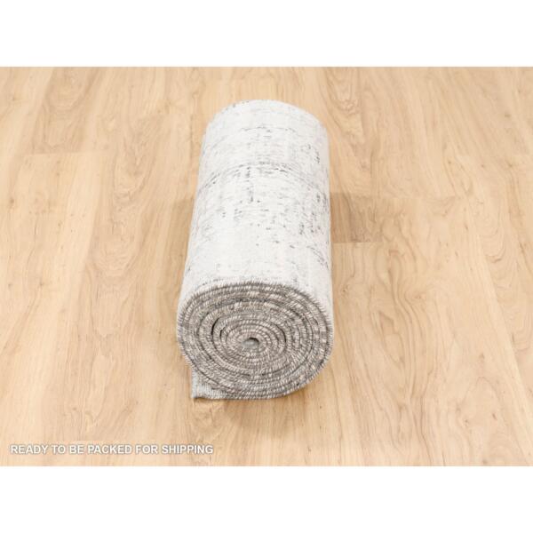 2'6"x15'8" Modern Hand Spun Undyed Natural Wool Hand Knotted Light Gray Oriental XL Runner Rug  - 62922 - Image 7