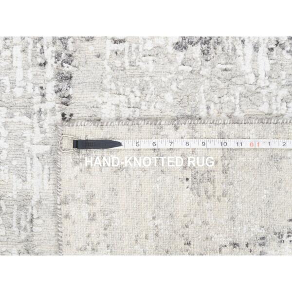 2'6"x15'8" Modern Hand Spun Undyed Natural Wool Hand Knotted Light Gray Oriental XL Runner Rug  - 62922 - Image 9