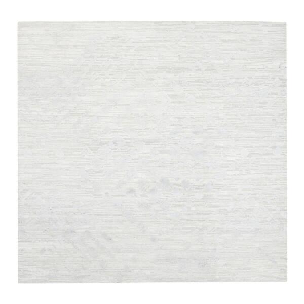 10'x10' Hand Knotted Modern Hand Spun Undyed Natural Wool Ivory with Gray Oriental Square Rug  - 62924