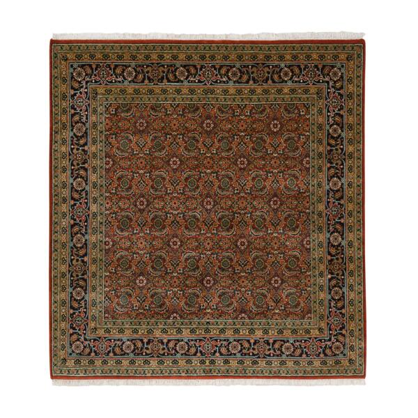 6'1"x6'1" Dense Weave Hand Knotted Herati Fish Design Square 175 KPSI Extra Soft Wool Red Oriental Rug  - 63319