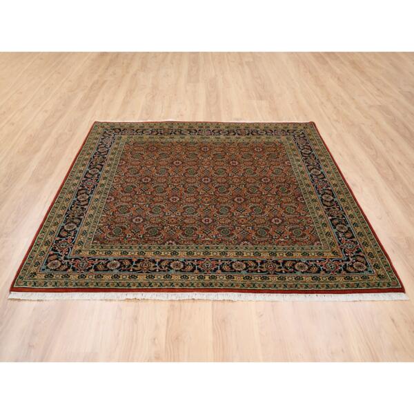 6'1"x6'1" Dense Weave Hand Knotted Herati Fish Design Square 175 KPSI Extra Soft Wool Red Oriental Rug  - 63319 - Image 3