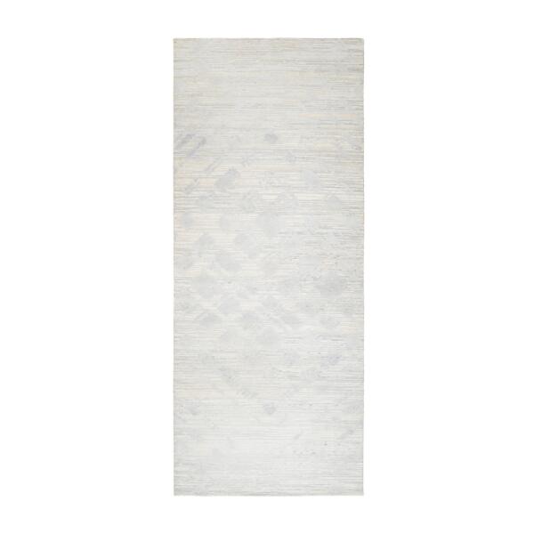 4'1"x10'1" Modern Design Hand Spun Undyed Natural Wool Hand Knotted Ivory Oriental Wide Runner Rug  - 63377