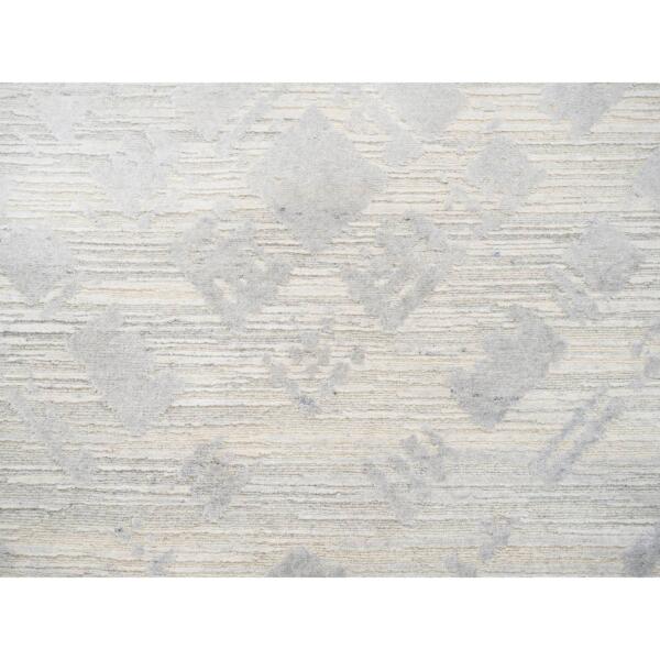 4'1"x10'1" Modern Design Hand Spun Undyed Natural Wool Hand Knotted Ivory Oriental Wide Runner Rug  - 63377 - Image 6