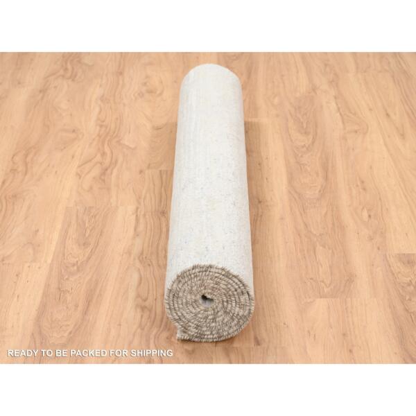 4'1"x10'1" Modern Design Hand Spun Undyed Natural Wool Hand Knotted Ivory Oriental Wide Runner Rug  - 63377 - Image 7