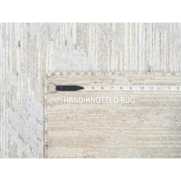 4'1"x10'1" Modern Design Hand Spun Undyed Natural Wool Hand Knotted Ivory Oriental Wide Runner Rug  - 63377 - Image 9