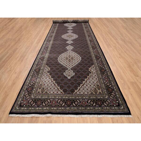 6'1"x18'1" Rich Black Tabriz Mahi with Fish Medallion Design, Wool, 175 KPSI, Hand Knotted Oriental Wide Runner Rug  - 63842 - Image 3