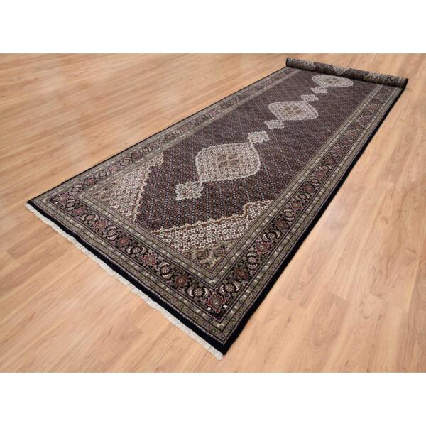 6'1"x18'1" Rich Black Tabriz Mahi with Fish Medallion Design, Wool, 175 KPSI, Hand Knotted Oriental Wide Runner Rug  - 63842 - Image 4