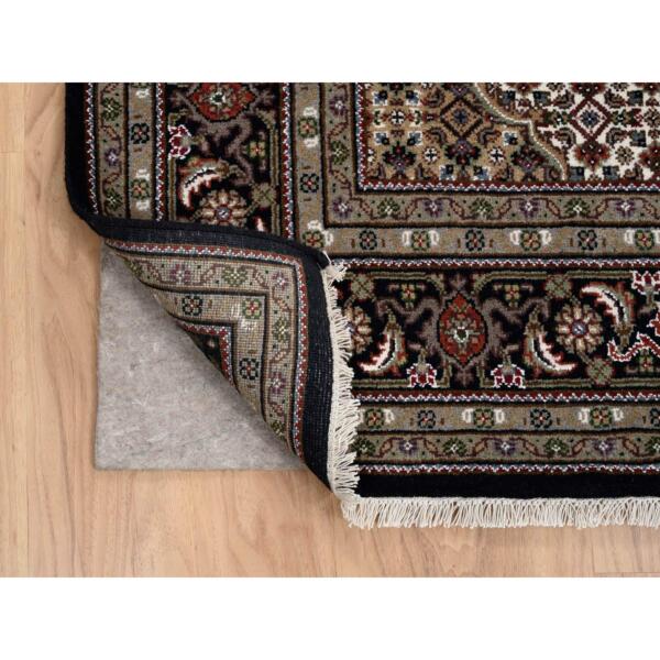 6'1"x18'1" Rich Black Tabriz Mahi with Fish Medallion Design, Wool, 175 KPSI, Hand Knotted Oriental Wide Runner Rug  - 63842 - Image 5