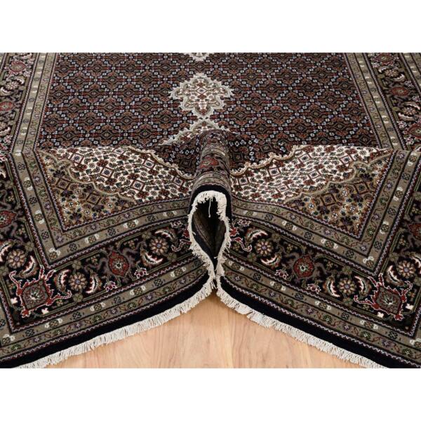 6'1"x18'1" Rich Black Tabriz Mahi with Fish Medallion Design, Wool, 175 KPSI, Hand Knotted Oriental Wide Runner Rug  - 63842 - Image 6