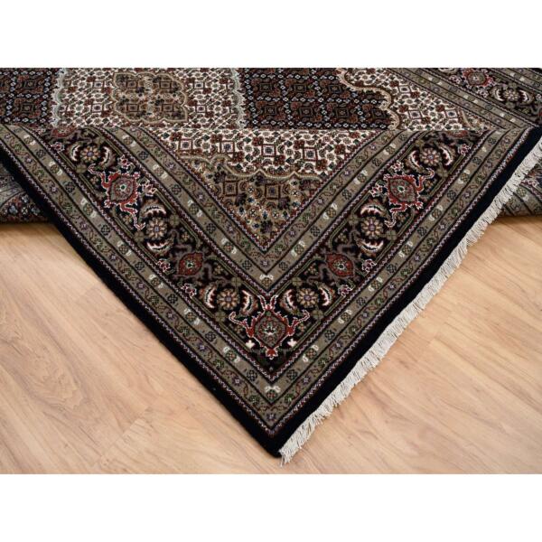 6'1"x18'1" Rich Black Tabriz Mahi with Fish Medallion Design, Wool, 175 KPSI, Hand Knotted Oriental Wide Runner Rug  - 63842 - Image 7