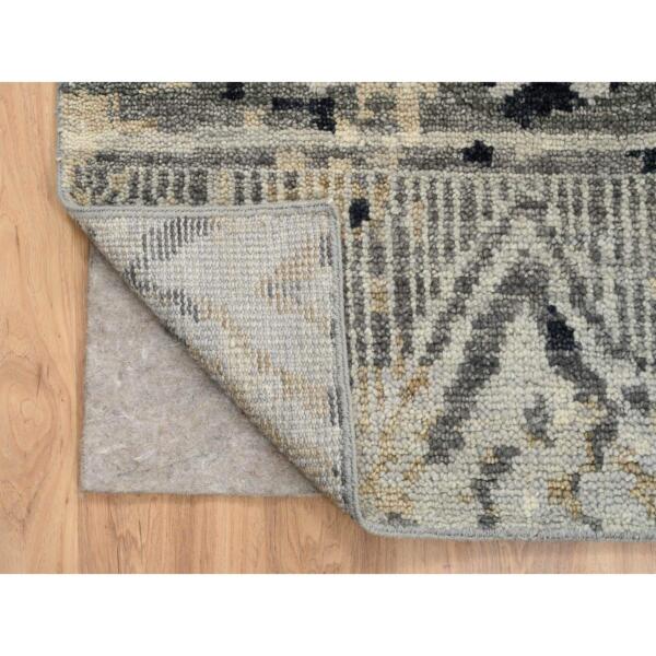 6'x8'10" Gray, Thick and Plush Hand Knotted, Supple Collection Erased Ethnic Geometric Design Pure Wool, Oriental Rug  - 63859 - Image 5