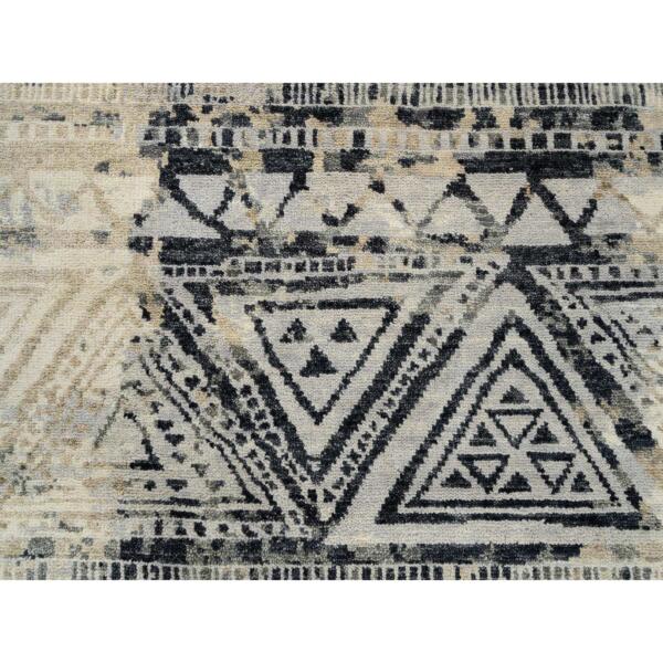 6'x8'10" Gray, Thick and Plush Hand Knotted, Supple Collection Erased Ethnic Geometric Design Pure Wool, Oriental Rug  - 63859 - Image 9