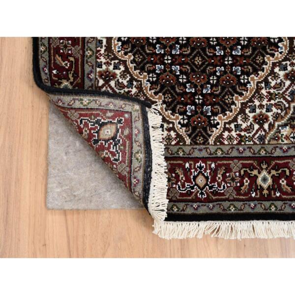 2'4"x27'1" Rich Black Hand Knotted Soft Wool 175 KPSI Tabriz Mahi with Fish Medallion Design XL Runner Oriental Rug  - 64095 - Image 4