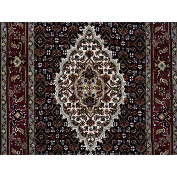 2'4"x27'1" Rich Black Hand Knotted Soft Wool 175 KPSI Tabriz Mahi with Fish Medallion Design XL Runner Oriental Rug  - 64095 - Image 6