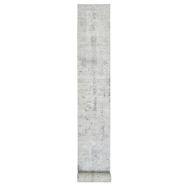 2'7"x23'10" Gray Modern Hand Knotted Hand Spun Undyed Natural Wool Cut and Loop Pile XL Runner Oriental Rug  - 64132