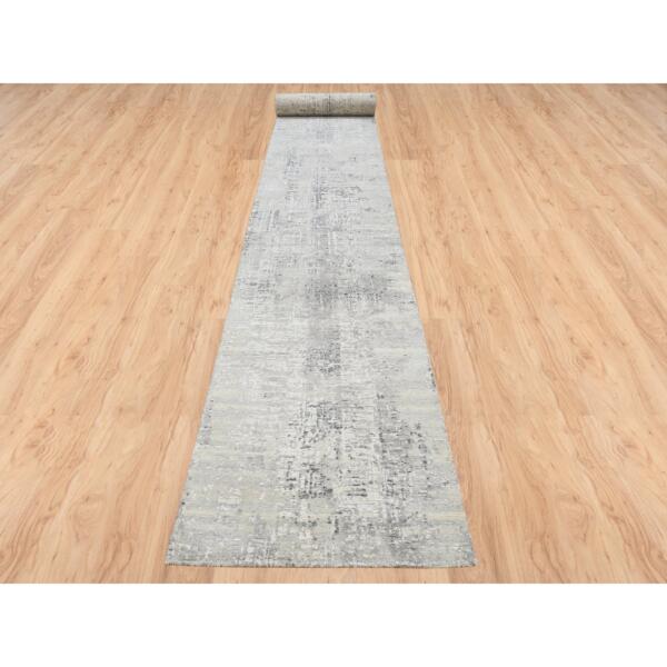 2'7"x23'10" Gray Modern Hand Knotted Hand Spun Undyed Natural Wool Cut and Loop Pile XL Runner Oriental Rug  - 64132 - Image 3