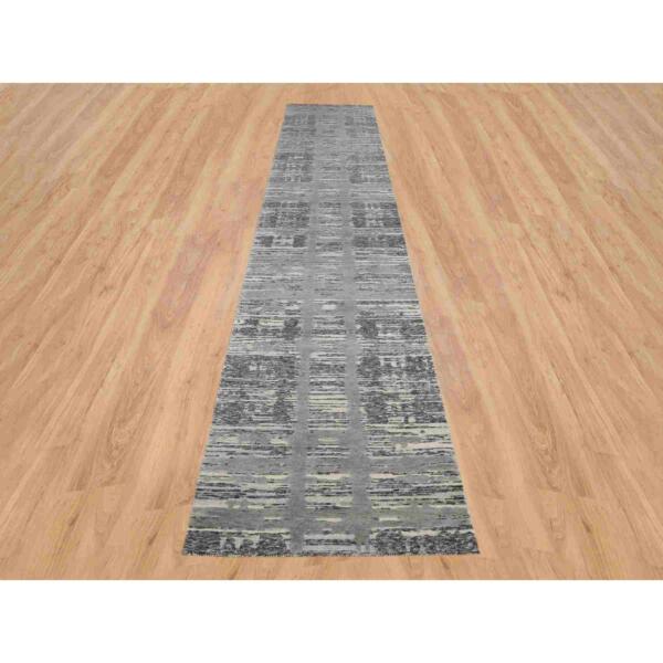 2'7"x16' Light Gray Hand Spun Undyed Natural Wool Modern Hand Knotted Oriental Runner Rug  - 64137 - Image 3