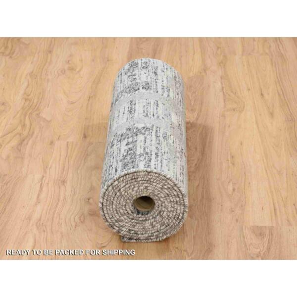 2'7"x16' Light Gray Hand Spun Undyed Natural Wool Modern Hand Knotted Oriental Runner Rug  - 64137 - Image 7