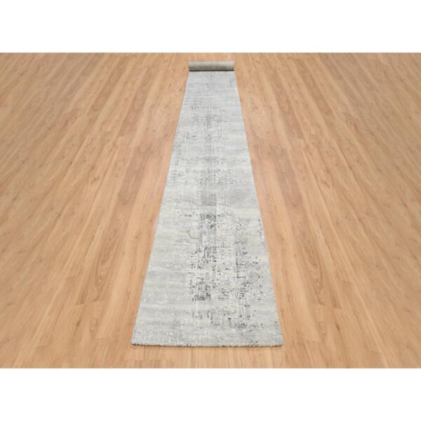 2'6"x20' Gray Modern Hand Knotted Cut and Loop Pile Hand Spun Undyed Natural Wool XL Runner Oriental Rug  - 64138 - Image 3