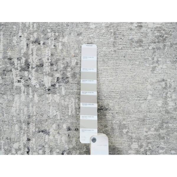 2'6"x20' Gray Modern Hand Knotted Cut and Loop Pile Hand Spun Undyed Natural Wool XL Runner Oriental Rug  - 64138 - Image 5