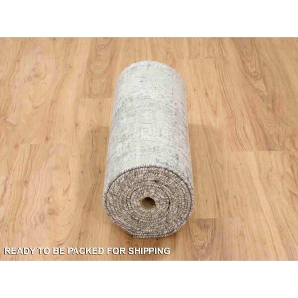 2'6"x20' Gray Modern Hand Knotted Cut and Loop Pile Hand Spun Undyed Natural Wool XL Runner Oriental Rug  - 64138 - Image 7