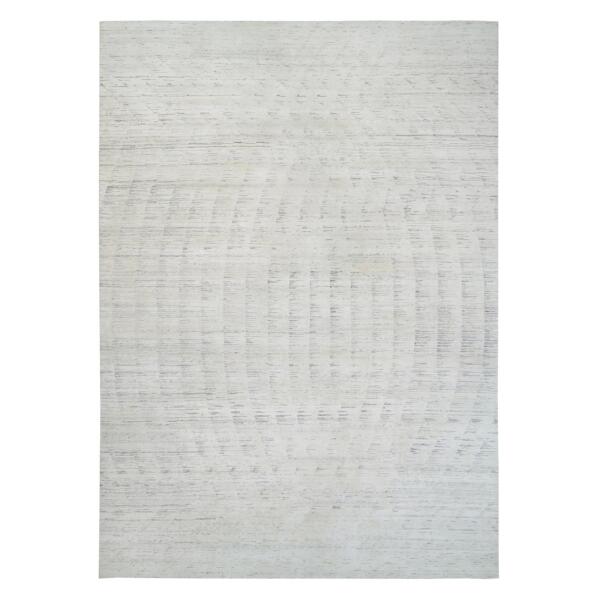 14'x19'9" Ivory Hand Knotted with Repetitive Curvilinear Design Undyed Natural Wool Tone on Tone Oversized Oriental Rug  - 64171