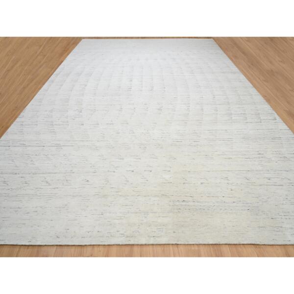 14'x19'9" Ivory Hand Knotted with Repetitive Curvilinear Design Undyed Natural Wool Tone on Tone Oversized Oriental Rug  - 64171 - Image 4