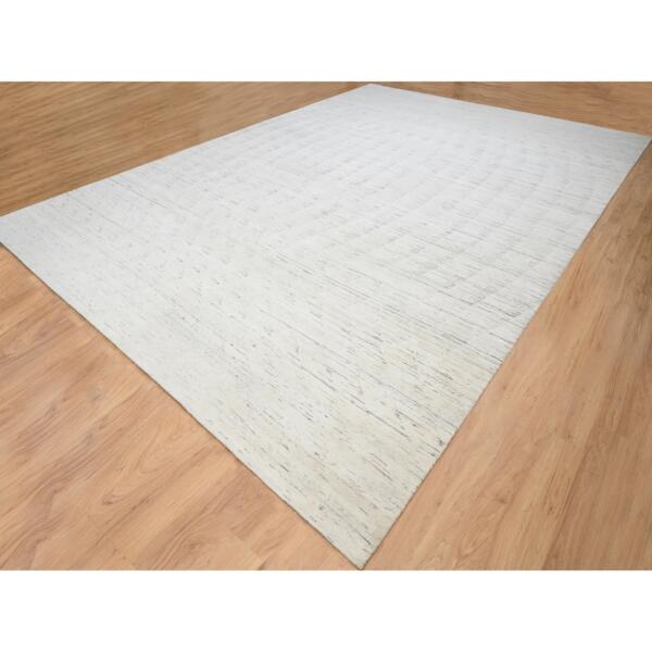 14'x19'9" Ivory Hand Knotted with Repetitive Curvilinear Design Undyed Natural Wool Tone on Tone Oversized Oriental Rug  - 64171 - Image 5