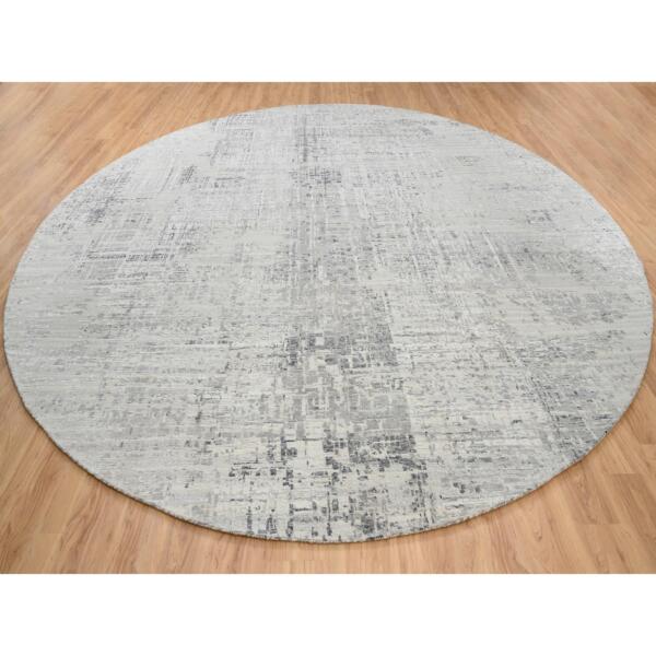 13'9"x13'9" Light Gray Hand Knotted Modern Hand Spun Undyed Natural Wool Round Oriental Rug  - 64232 - Image 4