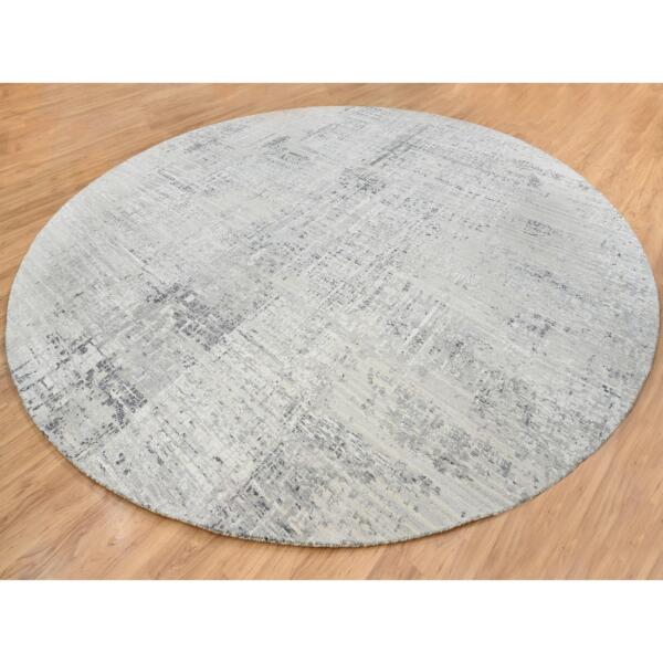 13'9"x13'9" Light Gray Hand Knotted Modern Hand Spun Undyed Natural Wool Round Oriental Rug  - 64232 - Image 5