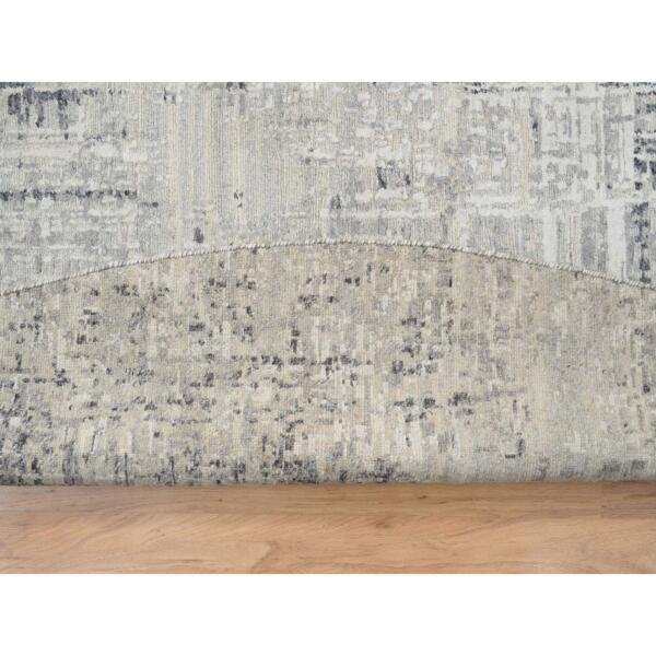 13'9"x13'9" Light Gray Hand Knotted Modern Hand Spun Undyed Natural Wool Round Oriental Rug  - 64232 - Image 6