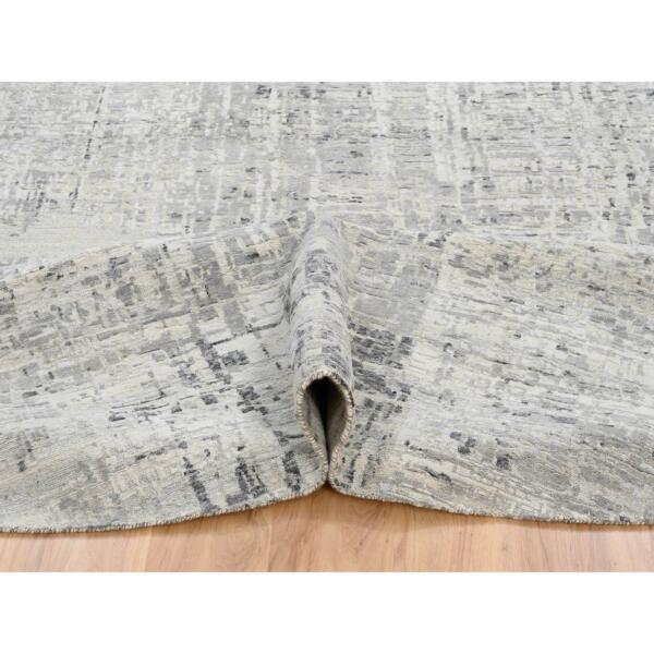 13'9"x13'9" Light Gray Hand Knotted Modern Hand Spun Undyed Natural Wool Round Oriental Rug  - 64232 - Image 7