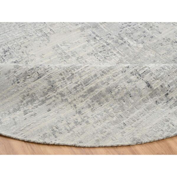 13'9"x13'9" Light Gray Hand Knotted Modern Hand Spun Undyed Natural Wool Round Oriental Rug  - 64232 - Image 8