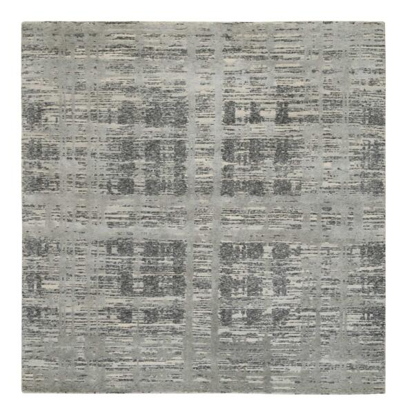 8'2"x8'2" Light Gray Hand Knotted Modern Hand Spun Undyed Natural Wool Square Oriental Rug  - 64233