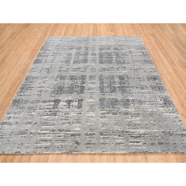 8'2"x8'2" Light Gray Hand Knotted Modern Hand Spun Undyed Natural Wool Square Oriental Rug  - 64233 - Image 3