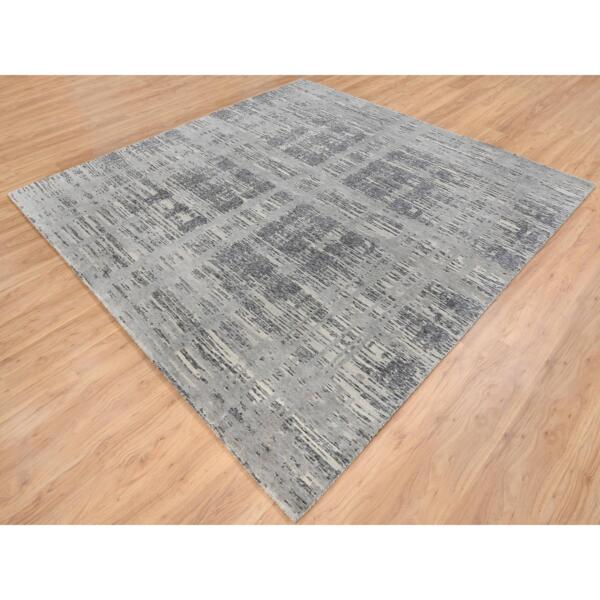 8'2"x8'2" Light Gray Hand Knotted Modern Hand Spun Undyed Natural Wool Square Oriental Rug  - 64233 - Image 4