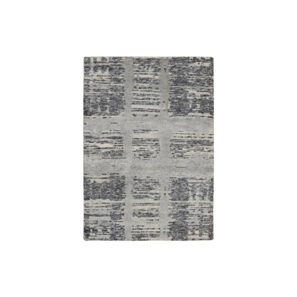 2'1"x3'1" Light Gray Hand Knotted Modern Hand Spun Undyed Natural Wool Mat Oriental Rug  - 64237