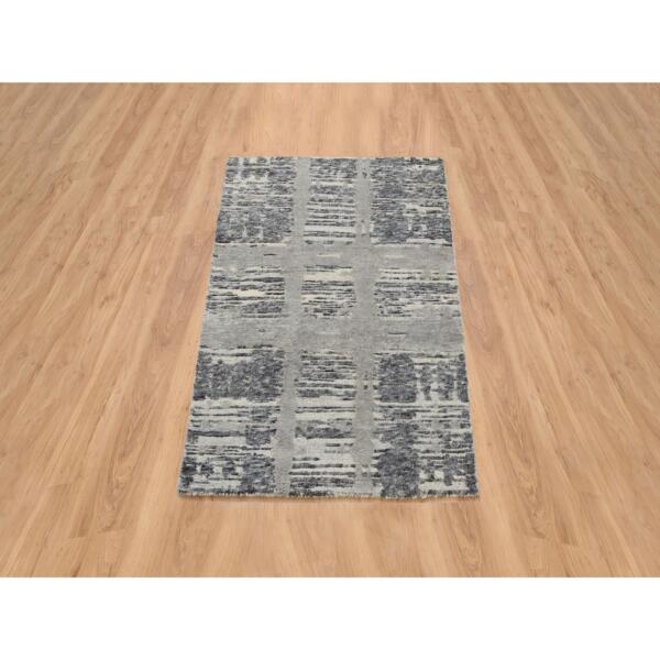 2'1"x3'1" Light Gray Hand Knotted Modern Hand Spun Undyed Natural Wool Mat Oriental Rug  - 64237 - Image 3