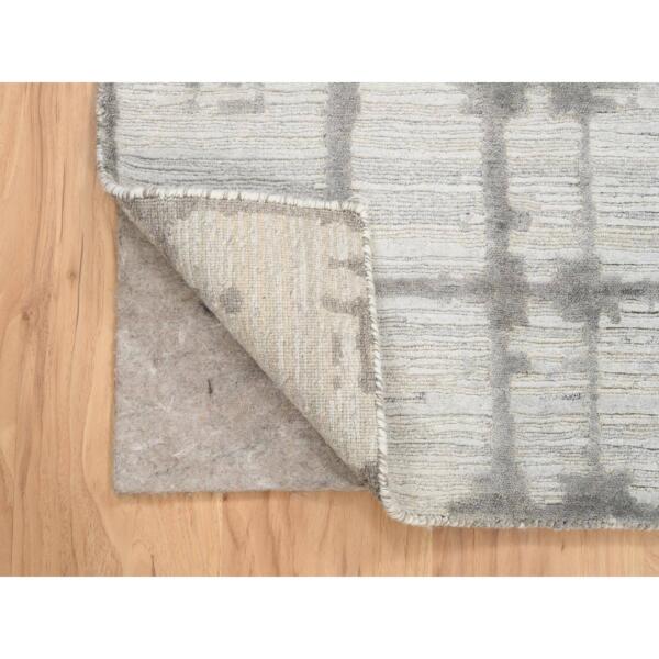 2'1"x3'1" Ivory Hand Spun Undyed Natural Wool Hand Knotted Modern Design Mat Oriental Rug  - 64238 - Image 4