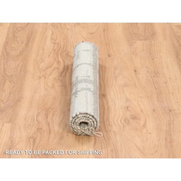 2'1"x3'1" Ivory Hand Spun Undyed Natural Wool Hand Knotted Modern Design Mat Oriental Rug  - 64238 - Image 7