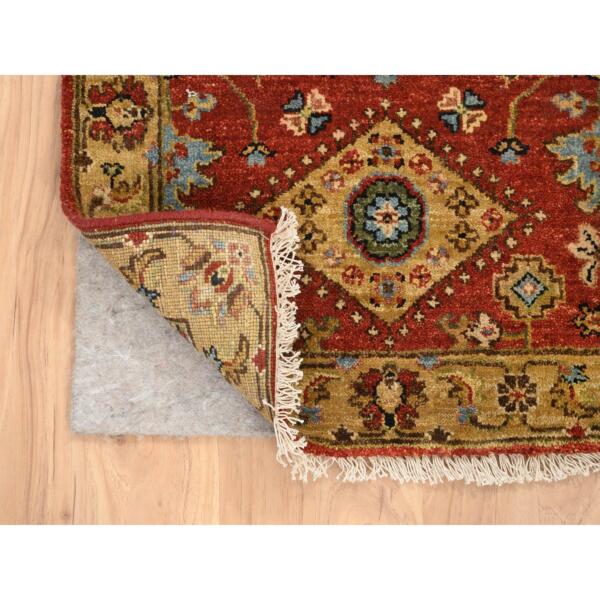 2'1"x3' Red-Gold, Karajeh Design, with Geometric Medallions Design, Hand Knotted, Pure Wool, Oriental Rug  - 64535 - Image 4